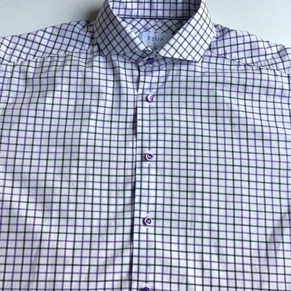 ETON slim, purple & blue checks spread collar cotton shirt Sz 15 3/4 ~40 - Picture 7 of 9